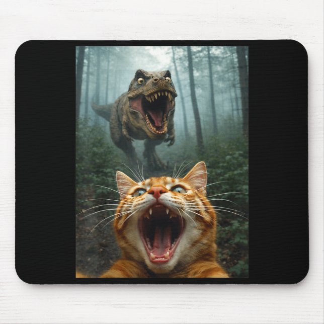Orange Katze Selfie mit T-Rex Dinosaurier Lustige  Mousepad (Vorne)