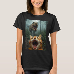 Orange Katze Selfie mit T-Rex Dinosaurier Lustige T-Shirt