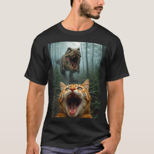 Orange Katze Selfie mit T-Rex Dinosaurier Lustige T-Shirt