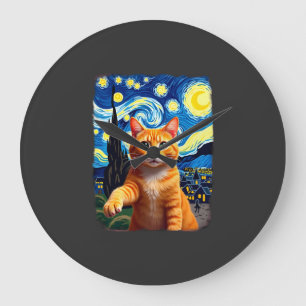Orange Katze Selfie Sternennacht Katze Mutter Kat Große Wanduhr
