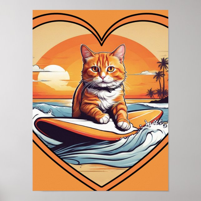 Orange Katze Surft Poster (Vorne)
