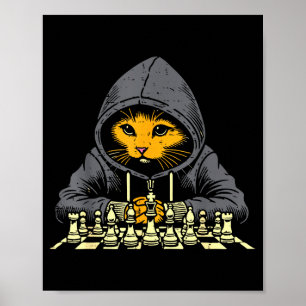Orange Katzen Hoodie spielt Schachspiel Cool Women Poster
