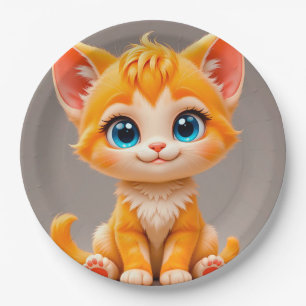 🐱 Orange Katzen-Papierteller Süße Party-Tischwäsc Pappteller