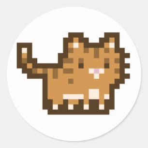 Orange Katzen-Pixel-Kunst-Aufkleber Runder Aufkleber