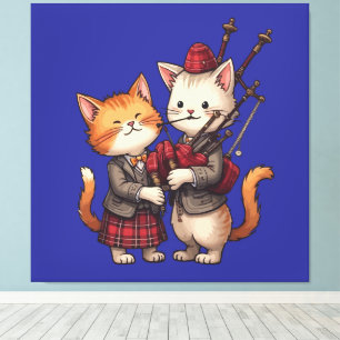 Orange Katzen spielen auf Dudelsäcken und tragen K Leinwanddruck