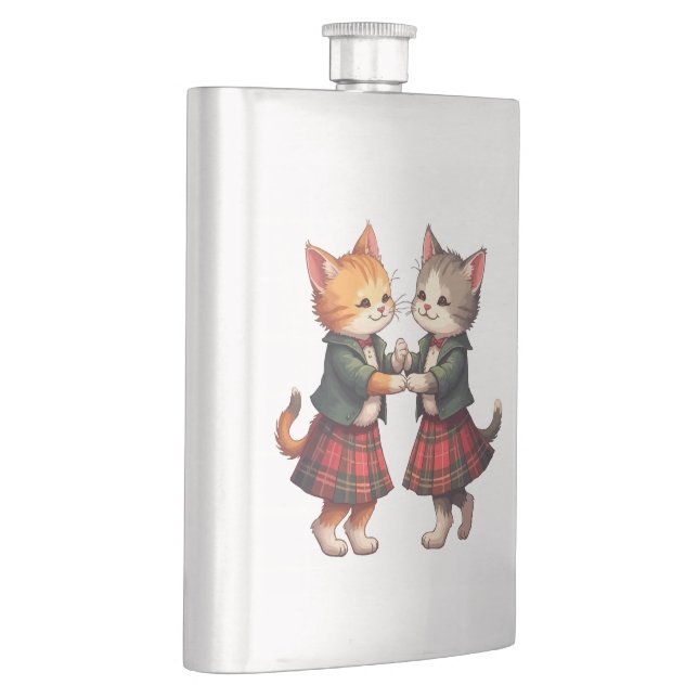 Orange Katzen tanzen Scottish Ceilidh Flachmann (Rechts)