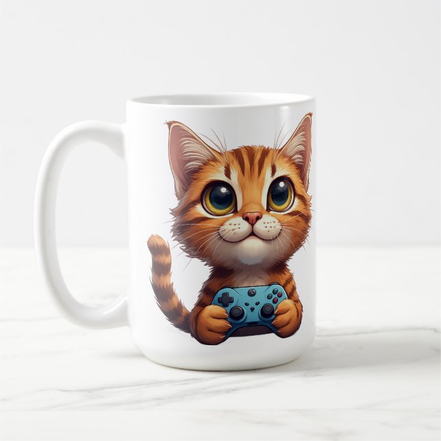 Orange Kitten mit Spielcontroller Gamer-Katze Kaffeetasse (Links)