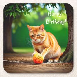 Orange Kitty Rechteckiger Pappuntersetzer