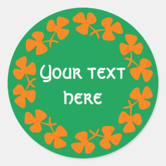 Orange Kleeblätter Border Add Text Runder Aufkleber