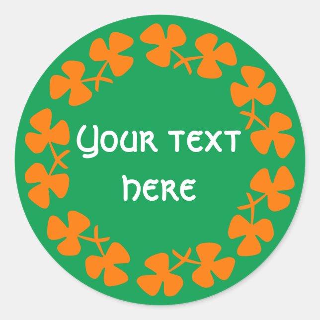 Orange Kleeblätter Border Add Text Runder Aufkleber (Vorderseite)