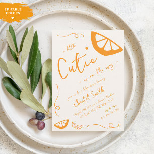 Orange Kleine Süsse handgezeichnete Citrus Baby Du Einladung