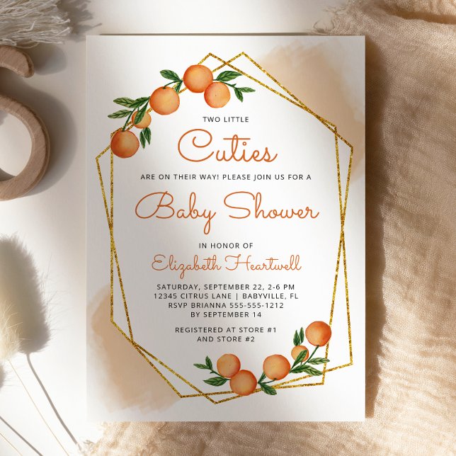Orange Kleine Süssen Twins Citrus Baby Dusche Einladung (Von Creator hochgeladen)
