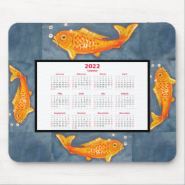 Orange Koi Fish Art Blue Pond Water 2022 Kalender Mousepad