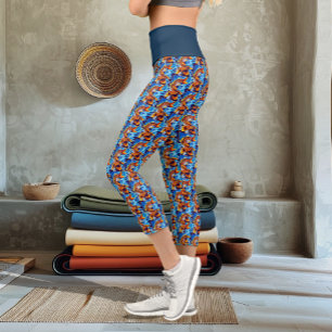 Orange Koi Fish Blue Capri Leggings