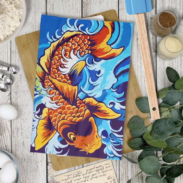 Orange Koi Fish Blue Küchentuch (Von Creator hochgeladen)