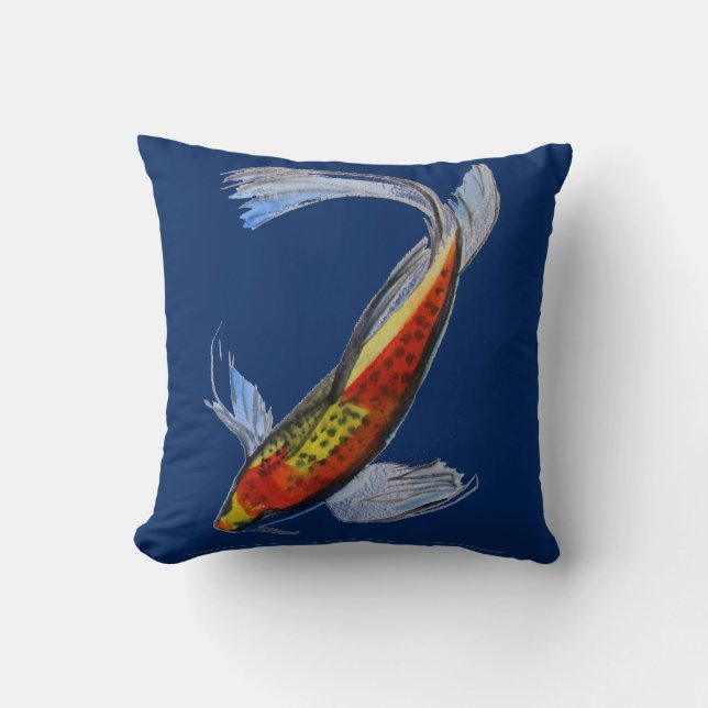 Orange Koi Japanische Karpfen Aquarellkunst Kissen (Vorderseite)