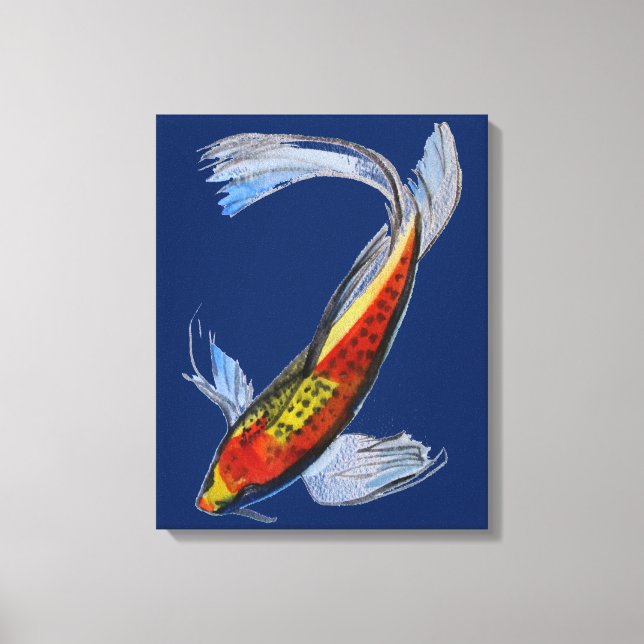 Orange Koi Japanische Karpfen Aquarellkunst Leinwanddruck (Vorderseite)