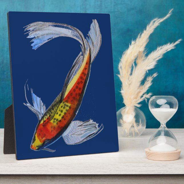 Orange Koi Japanischer Aquarellkarpfen Fotoplatte (Seite)