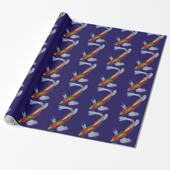 Orange Koi Japanischer Aquarellkarpfen Geschenkpapier (Ungerollt)
