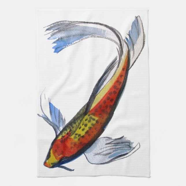 Orange Koi Japanischer Aquarellkarpfen Handtuch (Vertikal)