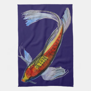 Orange Koi Japanischer Aquarellkarpfen Küchentuch