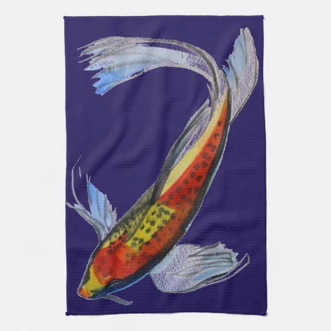 Orange Koi Japanischer Aquarellkarpfen Küchentuch (Vertikal)