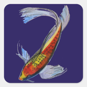 Orange Koi Japanischer Aquarellkarpfen Quadratischer Aufkleber