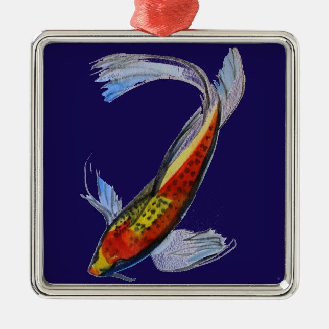 Orange Koi Japanischer Aquarellkarpfen Silbernes Ornament (Vorne)