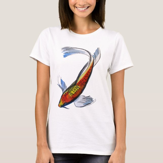 Orange Koi Japanischer Aquarellkarpfen T-Shirt (Vorderseite)