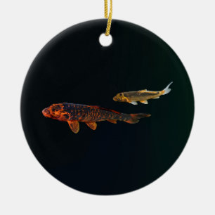 Orange Koi und Gold Koi Keramik Ornament