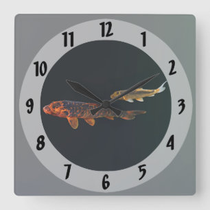 Orange Koi und Gold Koi Quadratische Wanduhr