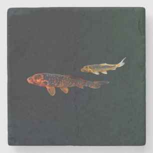 Orange Koi und Gold Koi Steinuntersetzer