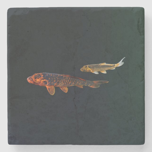 Orange Koi und Gold Koi Steinuntersetzer (Vorderseite)