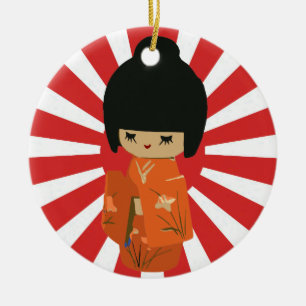 Orange Kokeshi kundengerechte Text Keramik Ornament