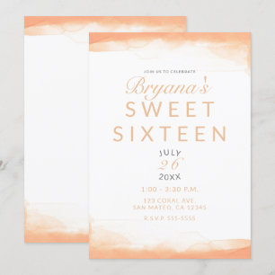 Orange Korallen-Aquarell Moderne Chic Sweet 16 Einladung