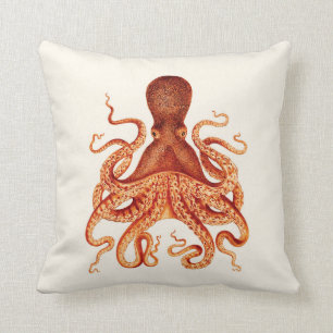 Orange Kraken-Illustration auf Creme Kissen