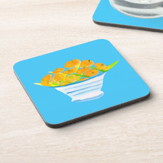 Orange Kumquats Aquarellfrucht Getränkeuntersetzer (Linke Seite)