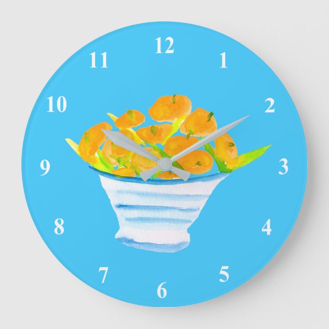 Orange Kumquats Aquarellfrucht Große Wanduhr (Vorderseite)
