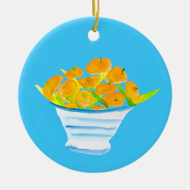 Orange Kumquats Aquarellfrucht Keramik Ornament (Vorne)