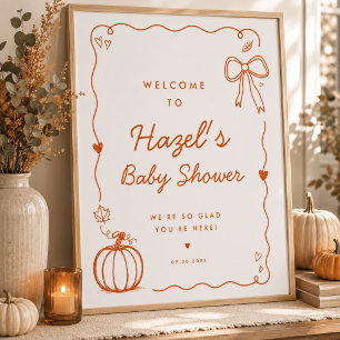 Orange Kürbis-Doodle-Baby-Shower-Willkommensschild Poster
