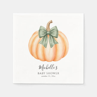 Orange Kürbis Grüne Karo-Schleife Baby Shower Serviette