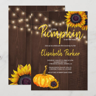 Orange Kürbis Sonnenblumen Scheunenholz Baby Showe Einladung