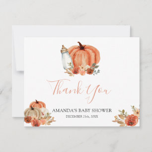 Orange Kürbis Verliebter Herbst-Baby Shower Dankeskarte