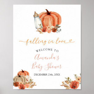 Orange Kürbis Verliebtheits-Baby-Shower-Willkommen Poster