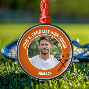 Orange Lacrosse-Spieler-Foto High School Weihnacht Ornament Aus Metall