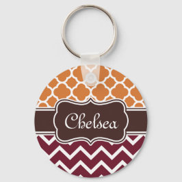 Orange Lattice Maroon Zickzack Muster Braun Name Schlüsselanhänger