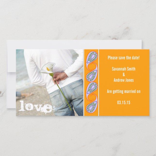 Orange & Lavender Paisley Save the Date (Vorderseite)