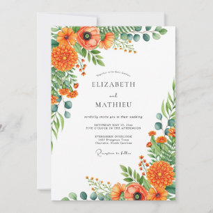 Orange Lebendige Blumengeburt Hochzeit Einladung