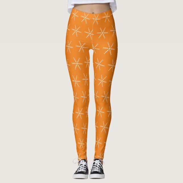 Orange-Leggings mit Snowflake Leggings (Vorderseite)