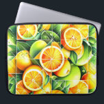 Orange Lemon Botanical Citrus Geometric Laptopschutzhülle<br><div class="desc">Geometric fresh oranges and lemons surrounded by lush green leaves.</div>